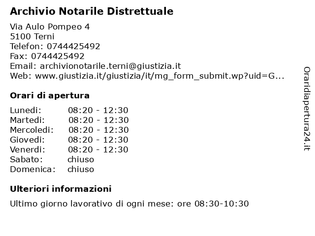 Orari di apertura Archivio Notarile Distrettuale Via Aulo